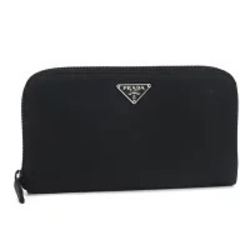 Prada Long Wallet Round Zipper Triangle Zip Around Black